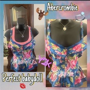 Y2k Abercrombie floral babydoll button up top multicolored!❣️